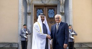 UAE President is welcomed by German President at Villa Borsig in Berlin